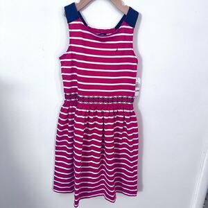 Nautica Girls Red White & Blue Striped Sleeveless Dress Size 12 NWT Summer USA